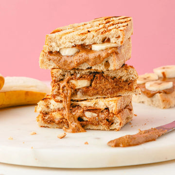 Grilled salted date almond butter banana sandwich
