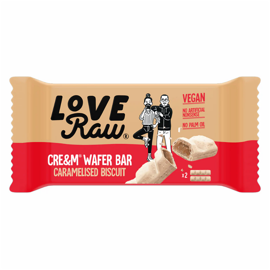 LoveRaw Caramelised Biscuit Cre&M Filled Wafer Bar 45G