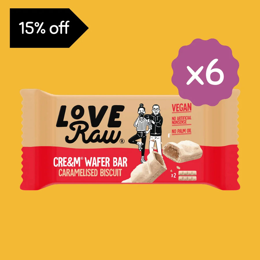 LoveRaw Caramelised Biscuit Cre&M Filled Wafer Bar 6 x 45G