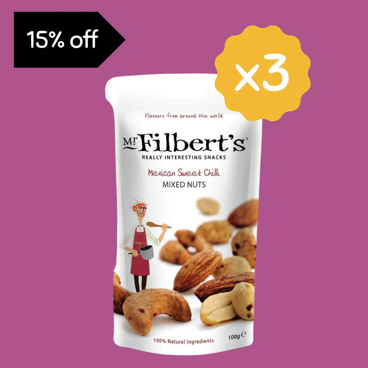 Mr Filberts Mexican Sweet Chilli Mixed Nuts 3 x 100G